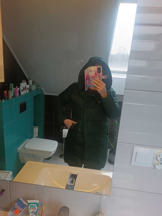 Kurtka zimowa płaszcz Reserved M/L butelkowa zieleń oversize