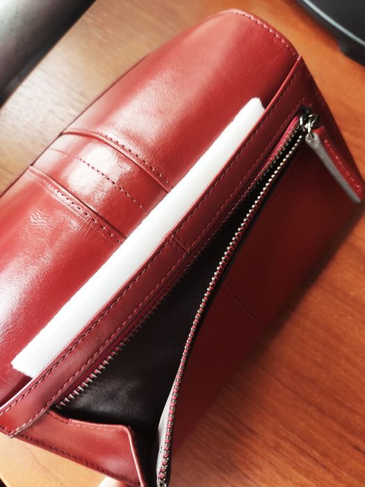 Кожаный женский Кошелек(гаманець). Красный (Коралловый)