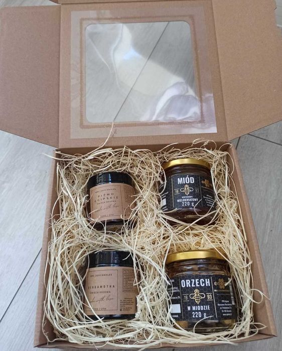 Zestaw Prezentowy Świece Sojowe 2x 120ml + 2x Miód 220g