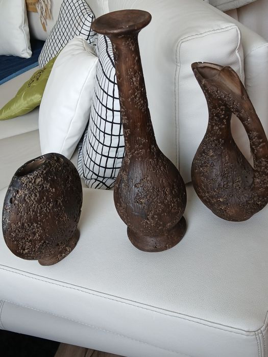 Pak de 3 jarros decorativos d barro castanho c/ buracos emitar lava vulcânica