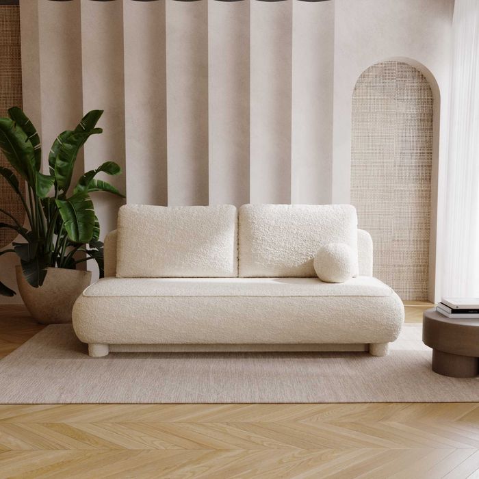 Wygodna Sofa Kanapa ABRIGO Rozkładana Funkcja Spania Pojemnik BOUCLE