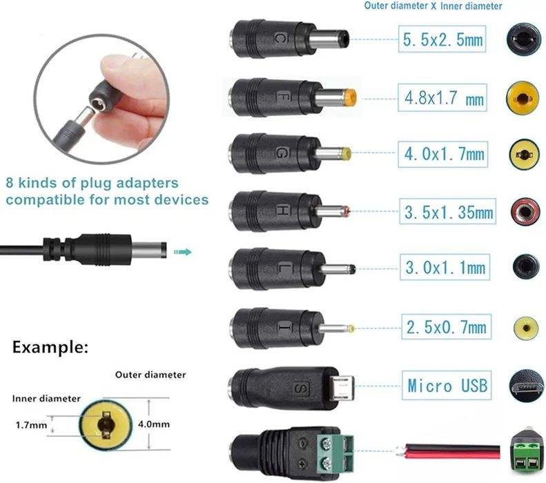 Uniwersalny zasilacz sieciowy 12 V 2 A  8 zamiennych koncowek