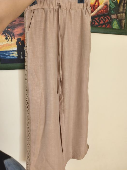 Nowe wiązane piękne materiałowe spodnie brązowe beżowe r.L/xl 40/42