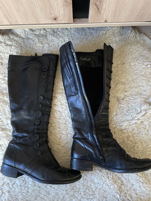 Brązowe czarne botki wysokie wysoka cholewka Gabor kozaki ciemne 38,5