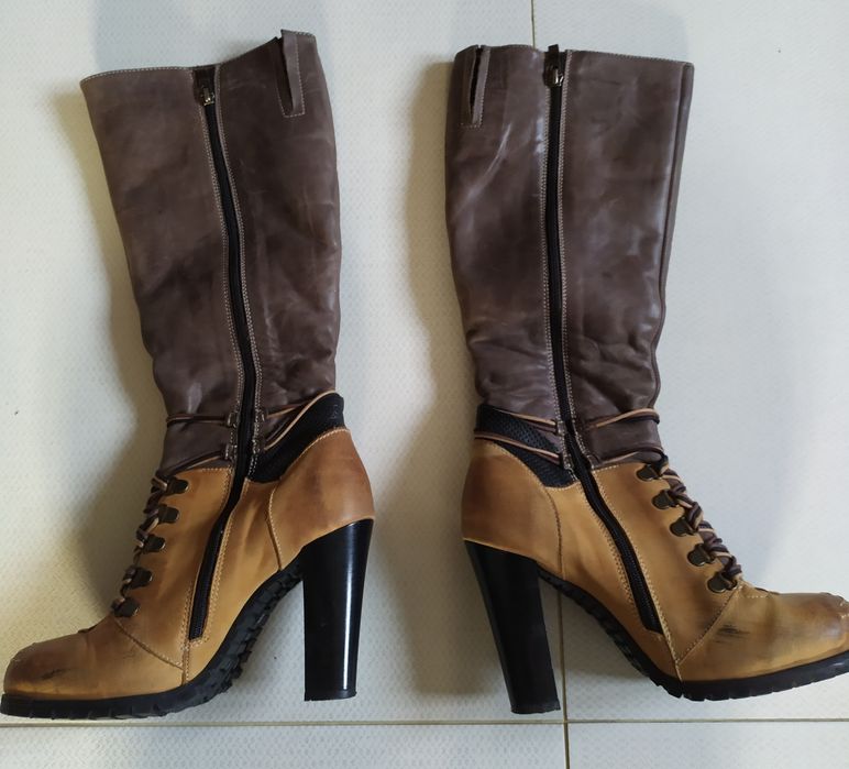 Ocieplane kozaki brązowo - camelowe 38