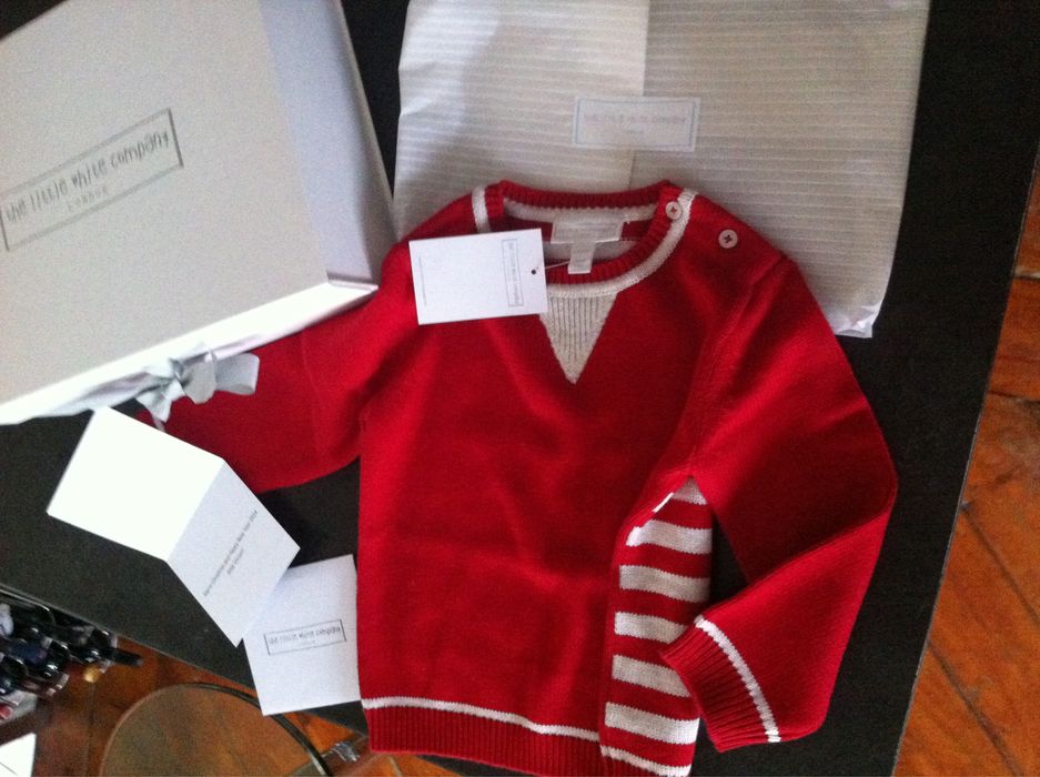 The little white company London sweterek czerwony wełna paski 80 86 92