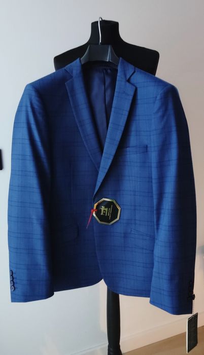 Granatowy garnitur w kratę  Giacomo Conti Nowy! Wyprzedaż - 60%. Szybk