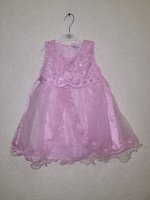 Нарядное бальное платье белое розовое 9-18 месяцев