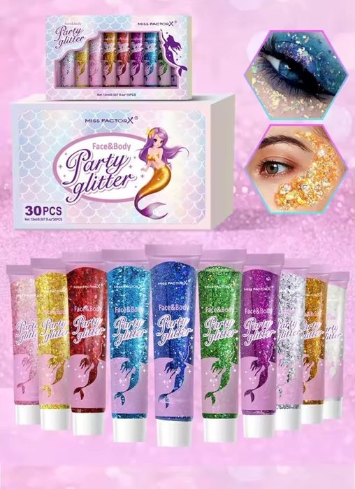 Набір блискіток глітеру 10 шт для боді-арту аквагриму