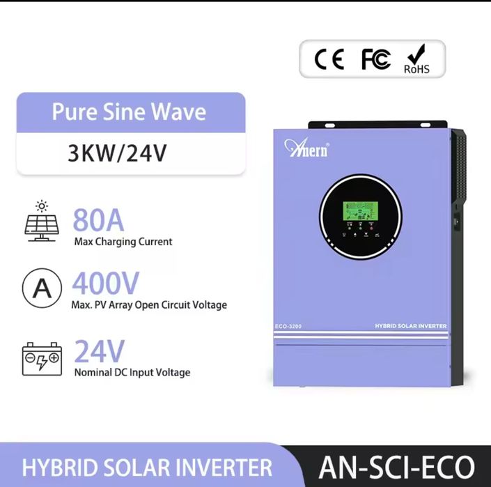 Гібридний Інвертор Anern ECO 3200W 24В на 230В чиста синусоїда, новий