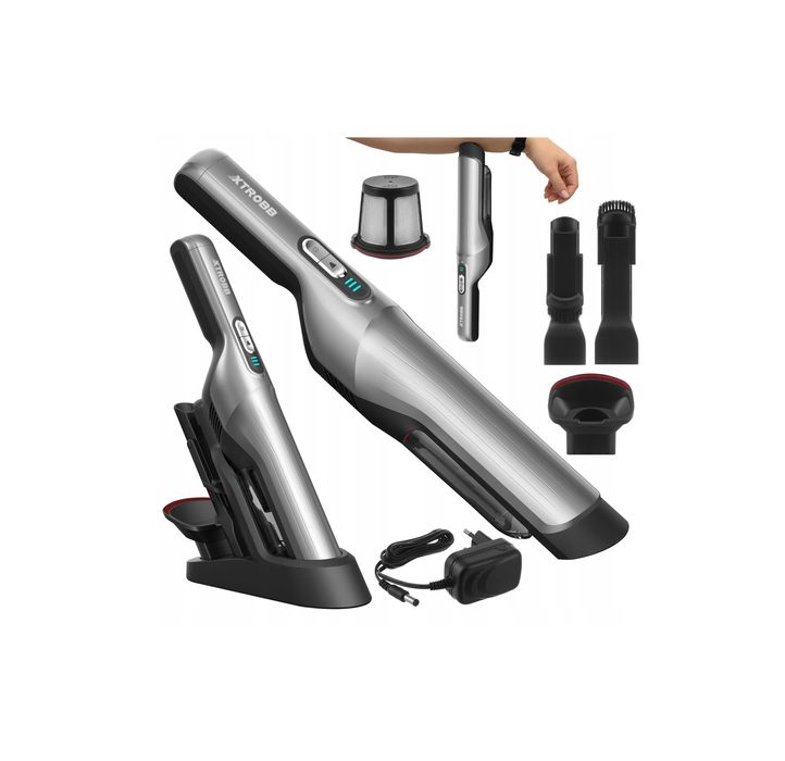 ZESTAW Odkurzacz ręczny bezprzewodowy akumulatorowy HEPA 100 W do auta car samochodu trudno dostępnych miejsc kompaktowy MOCNY cichy