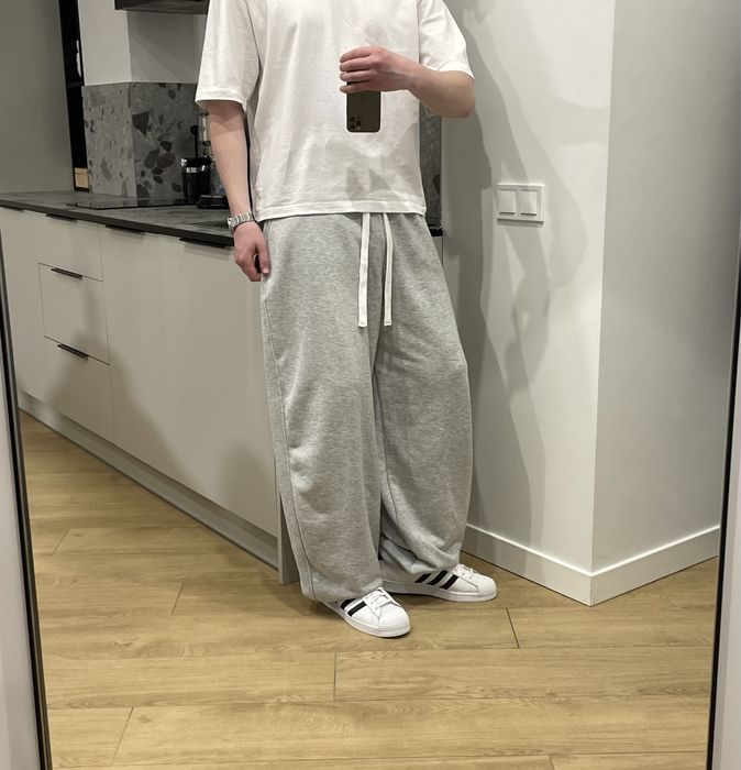 Широкі котонові спортивні штани Baggy Sweatpants широкие штаны спортивные на утяжках серые черные бегги фит свитпентс оверсайз фит