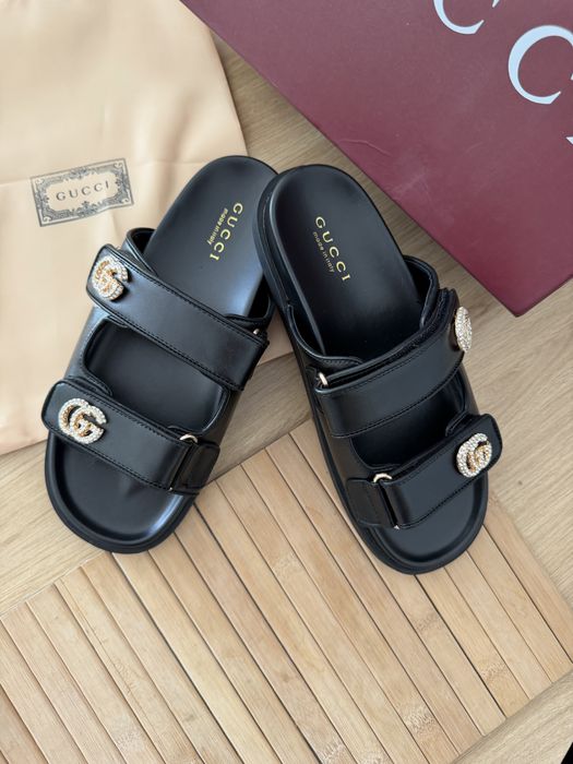 Klapki Gucci Crystal Double G Sandały GG Interlocking G