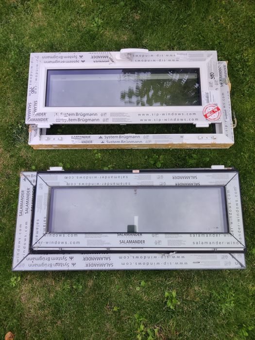 Okna plastikowe poziome okno 95 x 42 cm PCV grafit antracyt