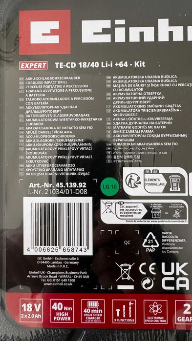 Einhell Aparafusadora TE-CD 18/40 Li-i