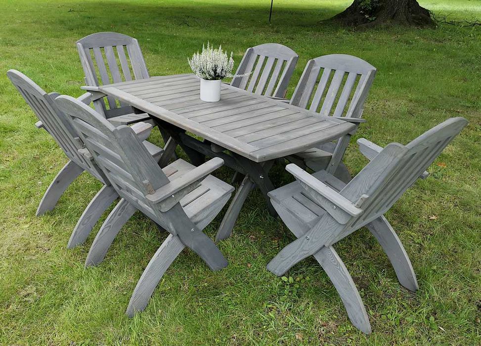 Meble ogrodowe drewniane, składane, 6 krzeseł + stół prostokąt X nr 2