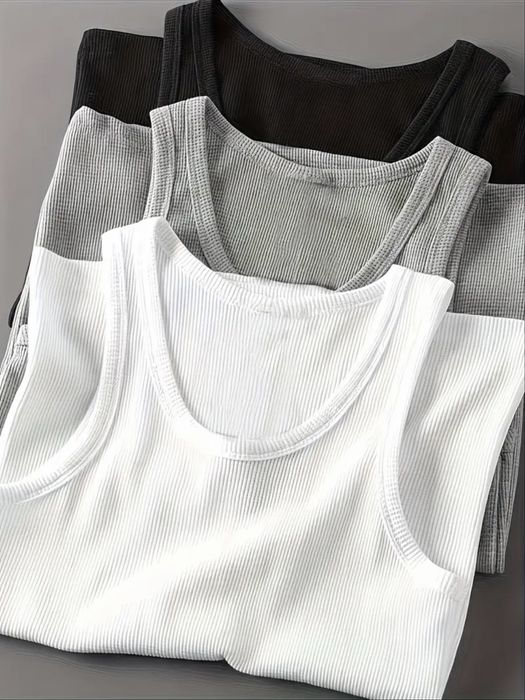 Zestaw 3 sztuki ~ Podkoszulek męski typu Tank Top w prążek ~ M
