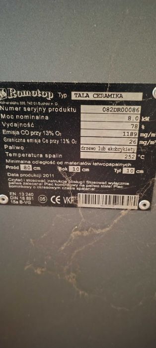 Piec kaflowy kominek koza 8KW ROMOTOP Taka Ceramika