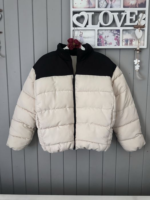 Kurtka puchowa bomberka dwukolorwa beżowa shein calvin klein guess adidas tnf the north face