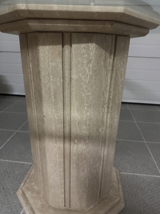 Mesa redonda vidro e pedra rústica