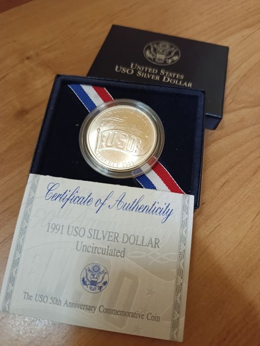 США 1 долар 1991р. UNITED states USO. СРІБЛО. Сертифікат. Набір.