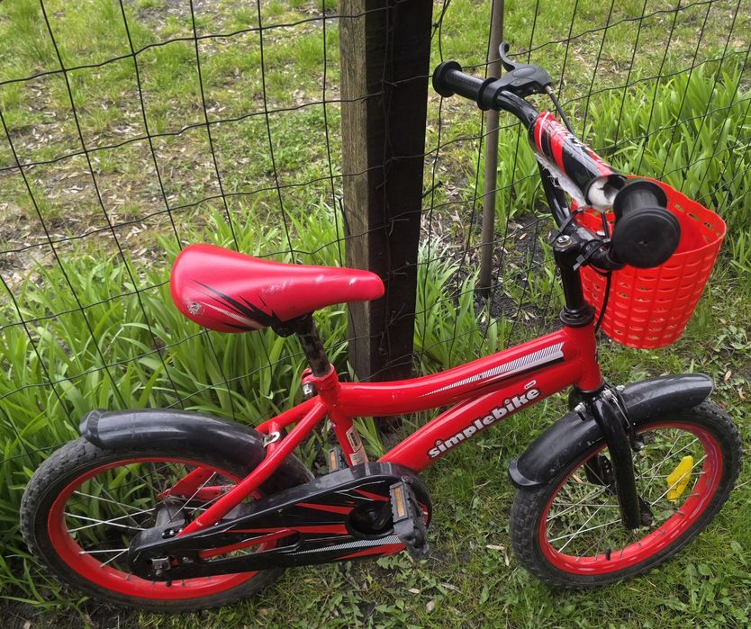 Rower dziecięcy 16 cali Simplebike – Czerwony, z koszyczkiem!