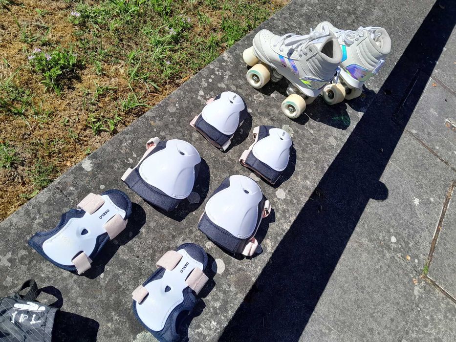 par de patins infantil ( n.32 ) + kit de proteção