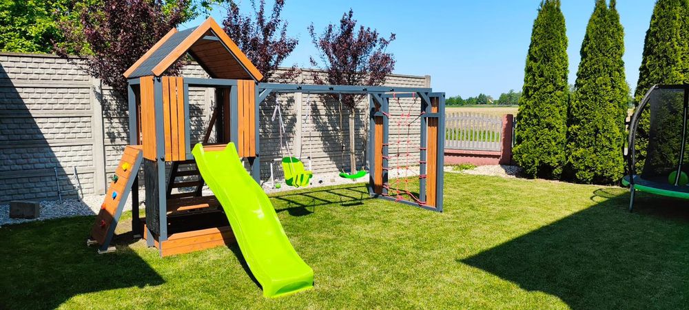 Drewniany Plac Zabaw do ogrodu - PROMOCJA - DYZIO - Domek - Huśtawka
