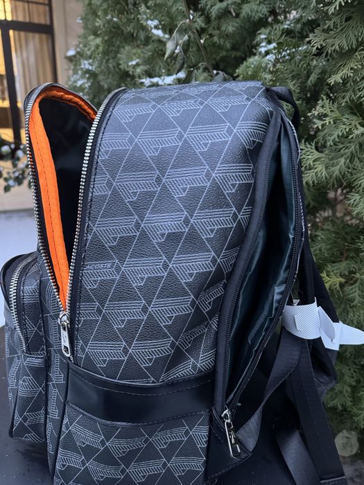 Рюкзак Lacoste monogram черный мужской портфель Лакост шкіряний