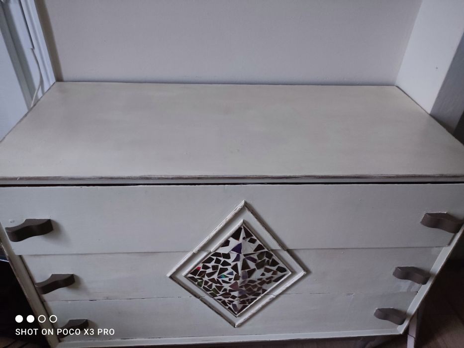 Cómoda de madeira antiga, mesa cabeceira Arte Déco