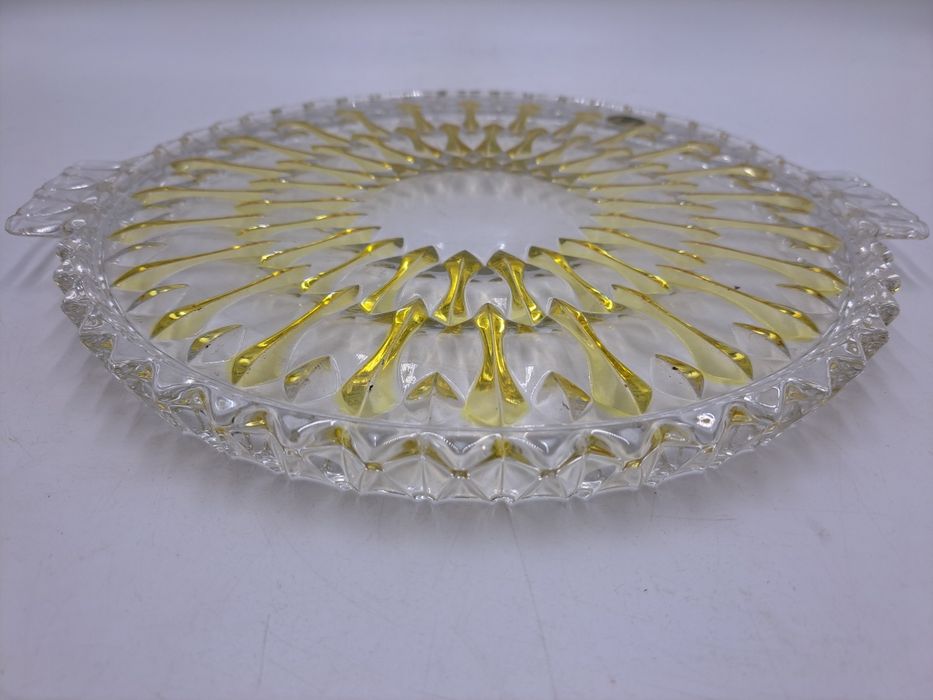 Patera Walther Glas szklana dwukolorowa, żółta, na tort, ciasto