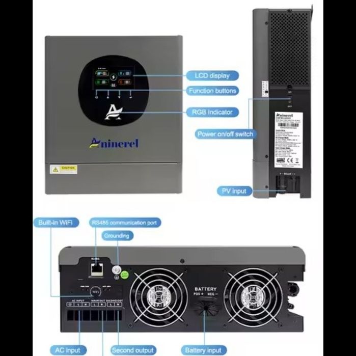 Гибридный инвертор Anenji Aninerel 48в 6.2кВт+ LiFePo4 280A 16шт.+ BMS