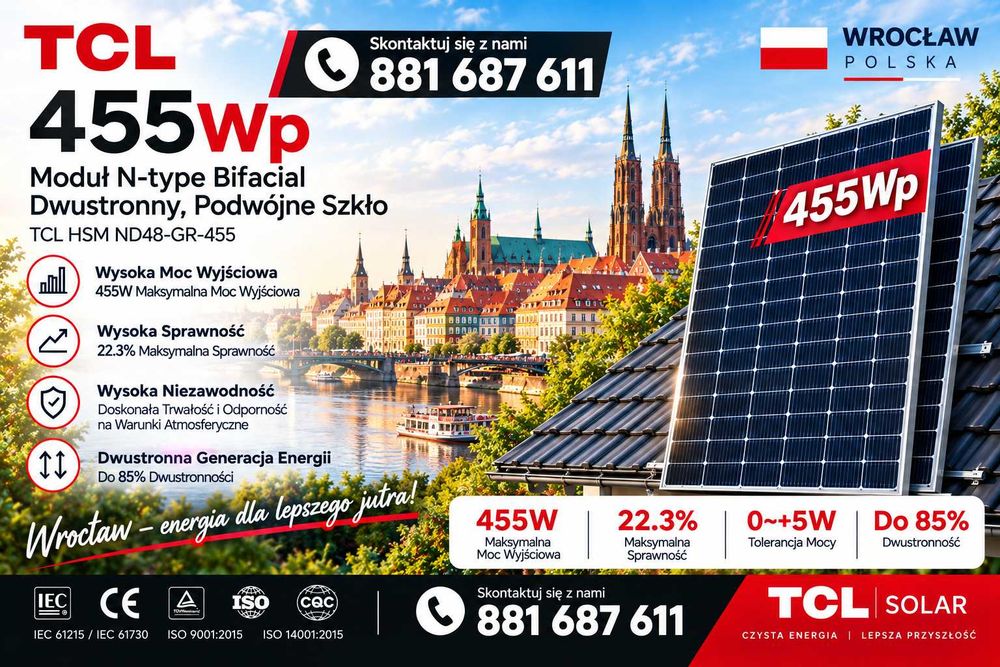 Moduł Panel Fotowoltaiczny dwustronne Odbiór osobisty lub dostawa z magazynu we Wrocławiu TCL Longi Jinko czarny