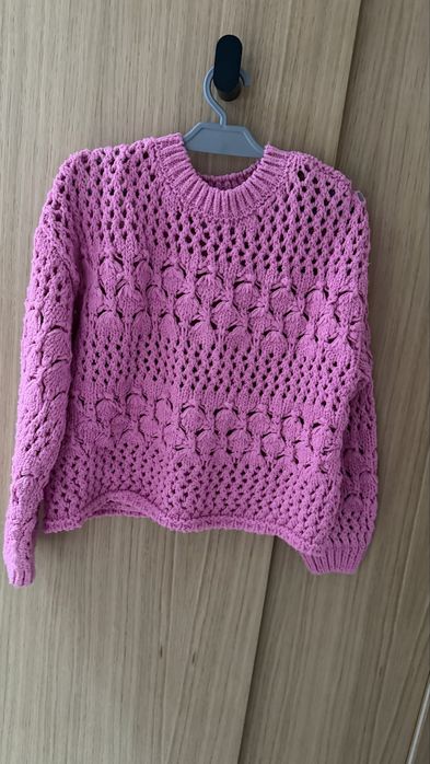 Zara piękny  ażurowy modny  różowy sweter 130 8/9l
