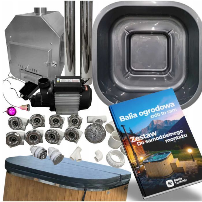 BALIA DO SAMODZIELNEGO MONTAŻU Z PIECEM HYDROMASAŻEM zrób to sam DIY bania – wkład akrylowy kwadrat 202 x 202 CM zrob jacuzzi  zestaw majsterkowicza