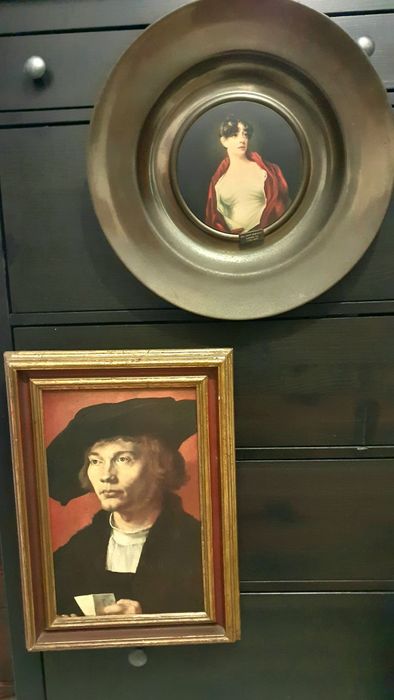 Antiguidade Prato 42 cm Quadro Latão antigo Redondo Vintage Retrato