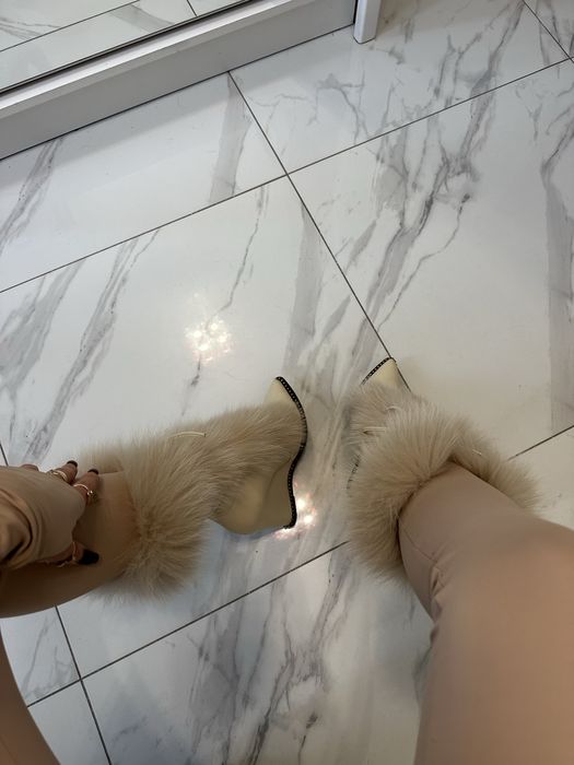 Ice queen design buty z lisem futrem naturlanym
