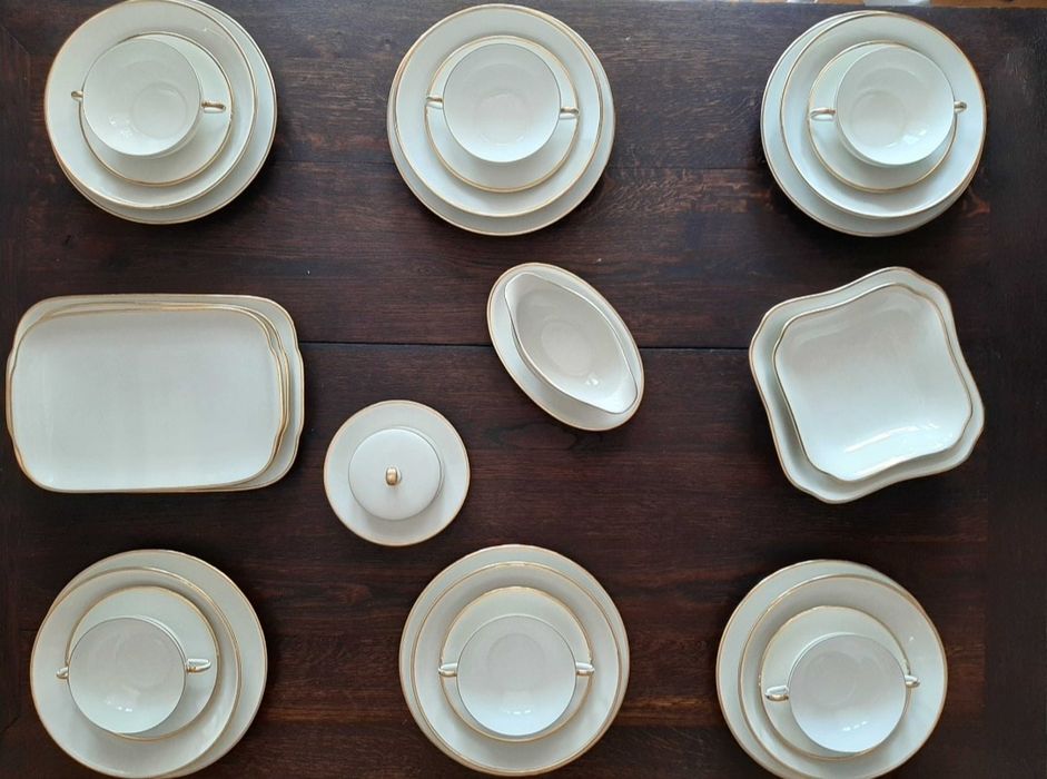 Zestawy porcelany Hutschenreuter Serwis obiadowy kawowy krem złoto