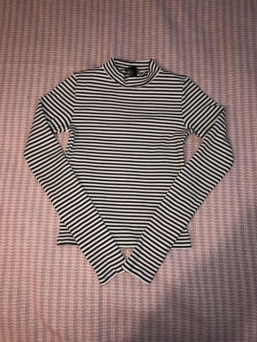 półgolf bluzka z długim rękawem crop top w paski Forever21 S