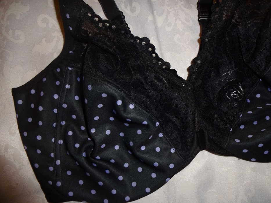 GLAMORISE biustonosz czarny w grochy z przodu zapinany UK 42E 95F  95E