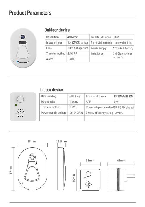 Безпровідний відеодомофон відеодзвоник з WIFI, домофон в смартфні