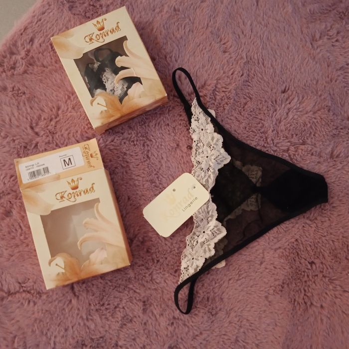 Lili stringi M Konrad czarny róż koronka tiul