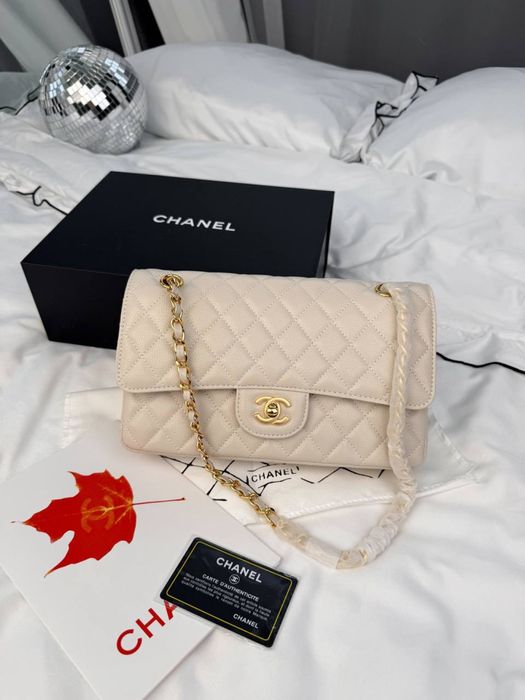 Сумка Chanel Classic Flap 25  Caviar  Hardware / сумка Шанель 25 см ікра, біла (молочна)