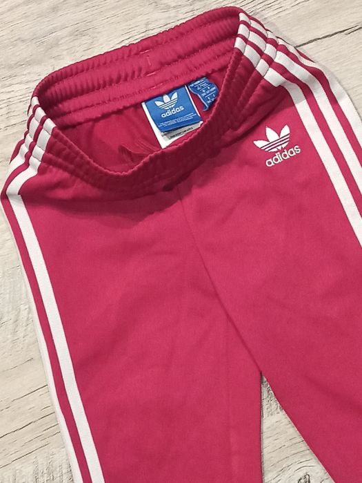 Adidas spodnie dresowe 86 malinowe roz biale oryginał sportowe