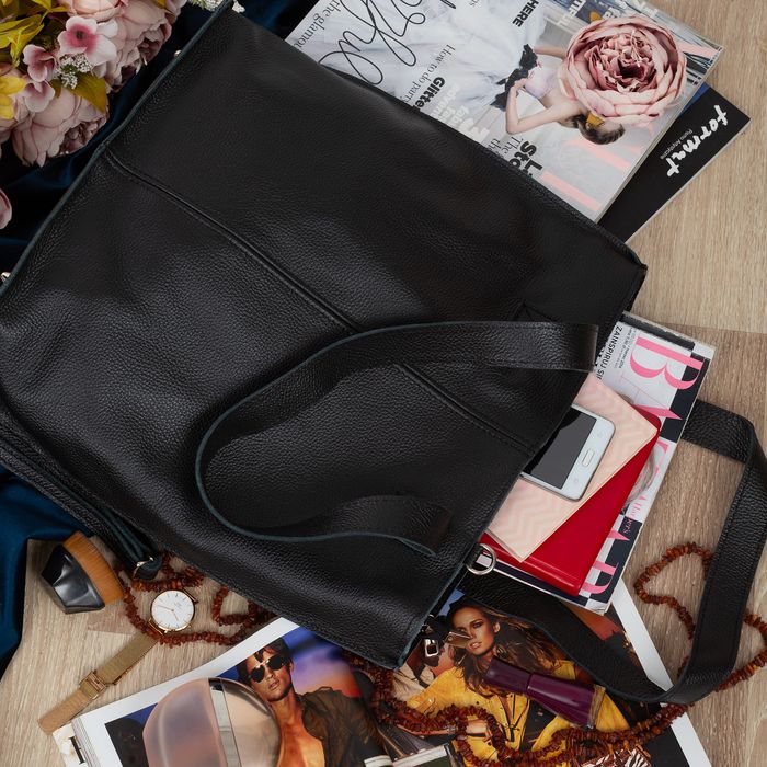 VERA PELLE torebka skórzana shopper z długimi rączkami V523 czarna