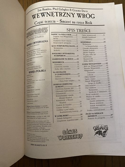 Warhammer fantasy role play Śmierć na rzece Reik RPG MAG 1996 ed. 1
