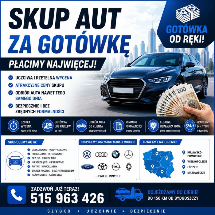 Skup aut samochodów każdy stan Płacimy Najwięcej! Skup Aut 24h Szybka Sprzedaż, Wysoka Wycena Odbierz Gotówkę Od Ręki