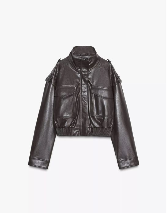 ZARA куртка-жакет коричневая с эффектом кожи, размер M