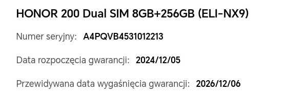 Honor 200 5G 8/256 E-Sim gwarancja 12/2026 Android 16 1mln Antutu