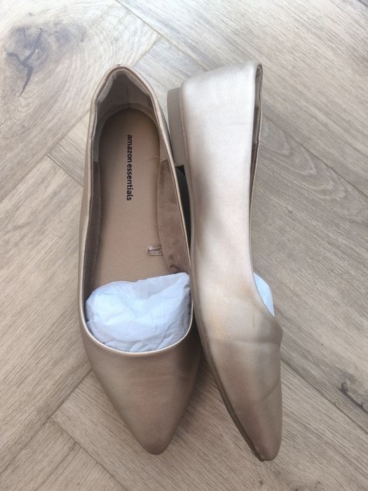 Baleriny damskie ze szpiczastym noskiem, złote, 39